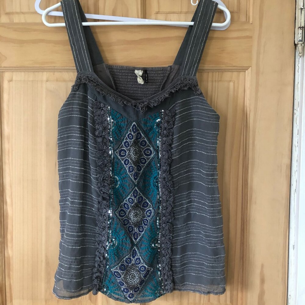 Anthropologie Akemi + Kin Metallic Beaded Fringe Tank - Sz M